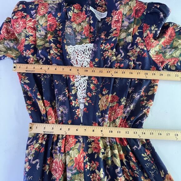 Jessica Howard VINTAGE Lace Inset Floral Midi Dress Sz 10 Navy Pink Purple Green - Picture 9 of 12